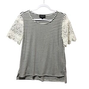 Romeo + Juliet Couture Stripe Lace Sleeve‎ Top Large Boho Made in USA